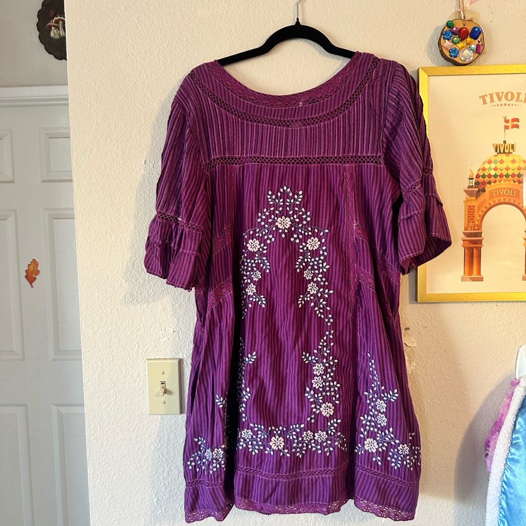 Free People Purple And White Dyed Mini Dress Lg